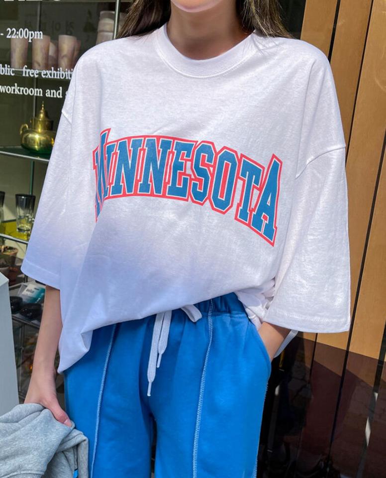 SONYUNARA(ソニョナラ)MINNESOTAレタリングTシャツ【4/14up_ka】韓国 韓国ファッション Tシャツ 半袖 オーバーサイズ 体型カバー 男女兼用 ストリート カジュアル【即納】