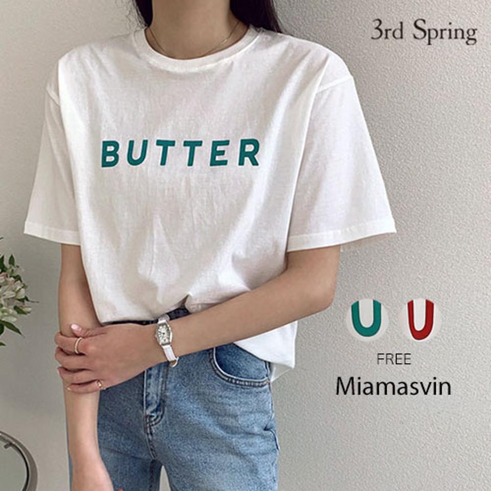 Miamasvin(ミアマスビン)バターTシャツ【4/13up_wo】【メール便】韓国 韓国ファッション トップス tシャツ 半袖 ロゴt レタリング ロゴ バター シンプル tシャツ レディース ファッション【5】
