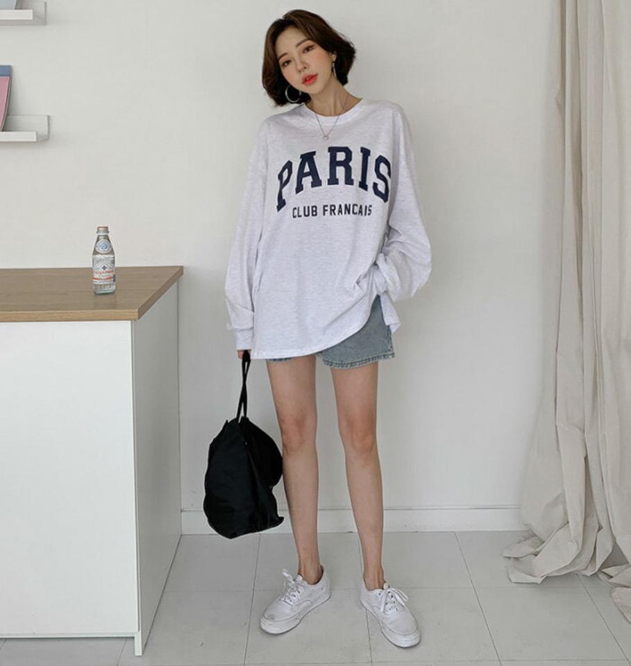 MERONGSHOP(メロンショップ)バルーンスリーブロゴTシャツ【4/13up_ka】【メール便】韓国 韓国ファッション トップス tシャツ オーバーサイズ ロゴt バルーンスリーブ 体型カバー レディース ファッション【5】