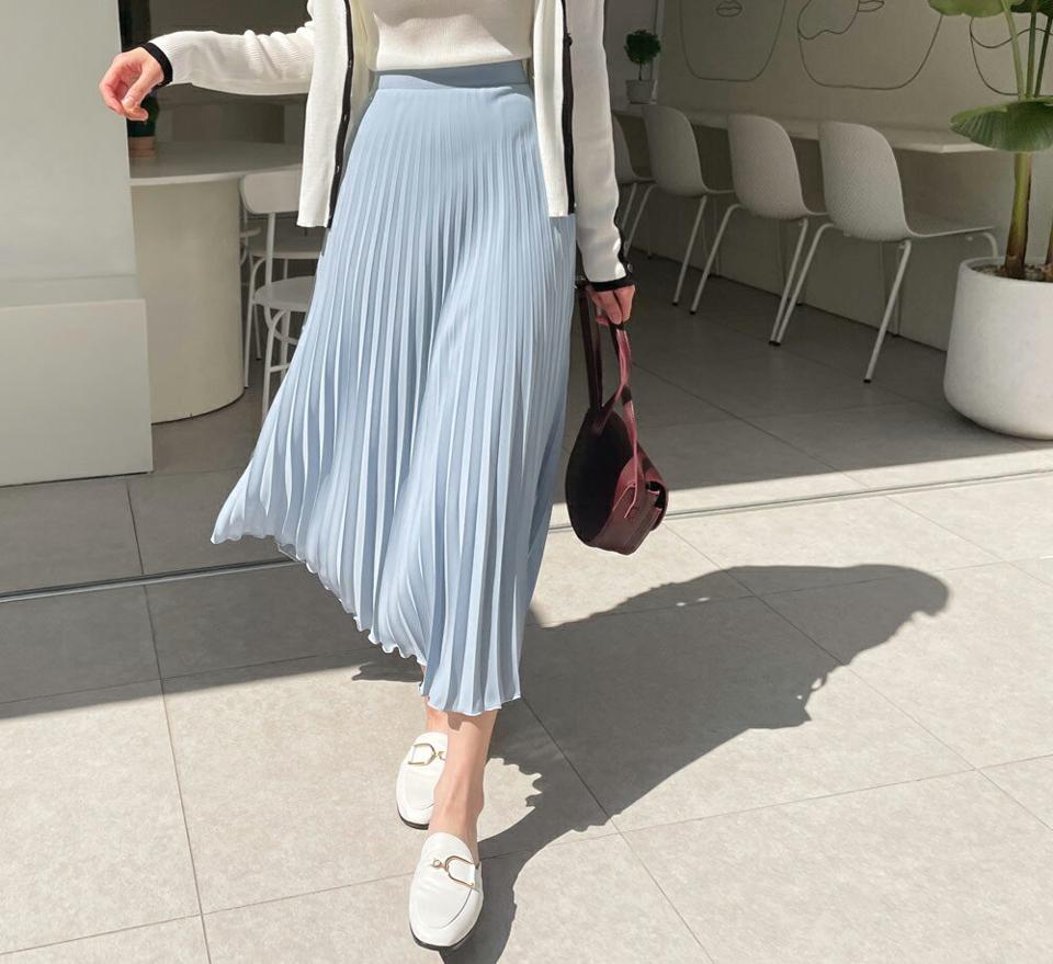 バックゴムプリーツスカート・全5色・b57245 レディース 【sk】【韓国 ファッション ボトムス スカート ロング ロングスカート プリーツ ボリューム Aライン ゴム フィット 無地 上品 体型カバー 細身 カジュアル フェミニン 夏 春】