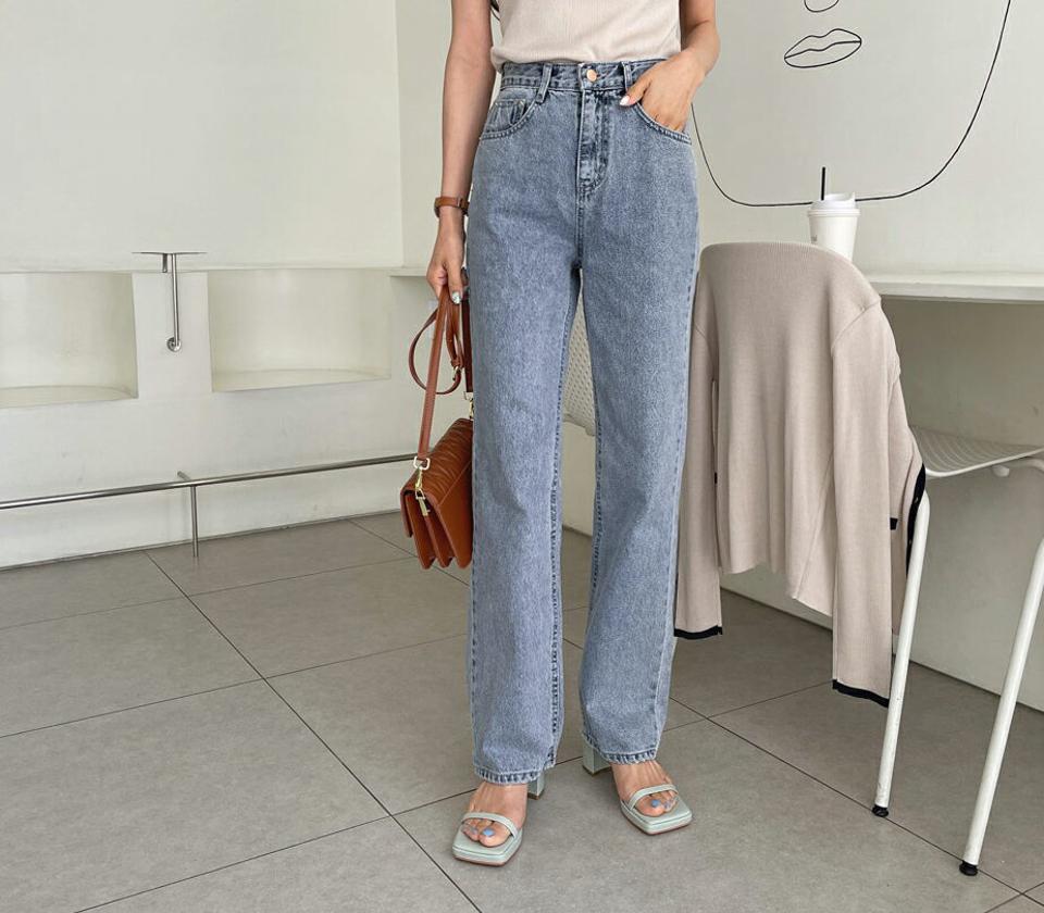 ライトブルーデニムパンツ・全1色・t57238 レディース 【pt】【韓国 ファッション ボトムス ロング ロングパンツ ロングデニム デニム ワイド ストレート 美脚 スリム 体型カーバー 10分丈 十分丈 夏 春】