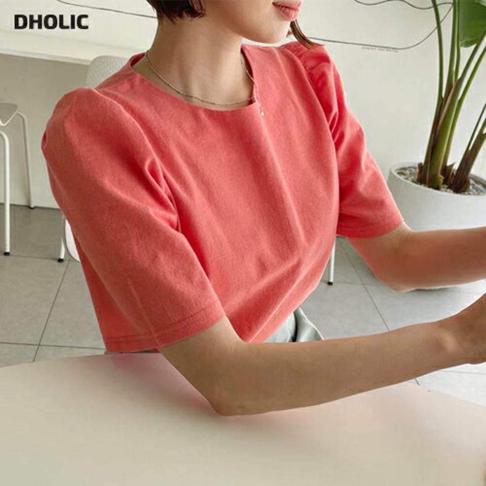 コットンパフブラウス・全4色・t57215 レディース 【bl】 韓国 ファッション トップス ブラウス 半袖 コットン パフスリーブ ラウンドネック ボリューム 体型カバー 細身 フェミニン 上品 夏 春