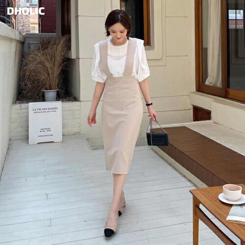 サスペンダーワンピース・全2色・t57225 レディース 【ops】【韓国 ファッション ワンピース ロング ロングワンピース スリーブレス ノースリーブ レイヤード風 サスペンダー Hライン 体型カバー 細身 夏 春】