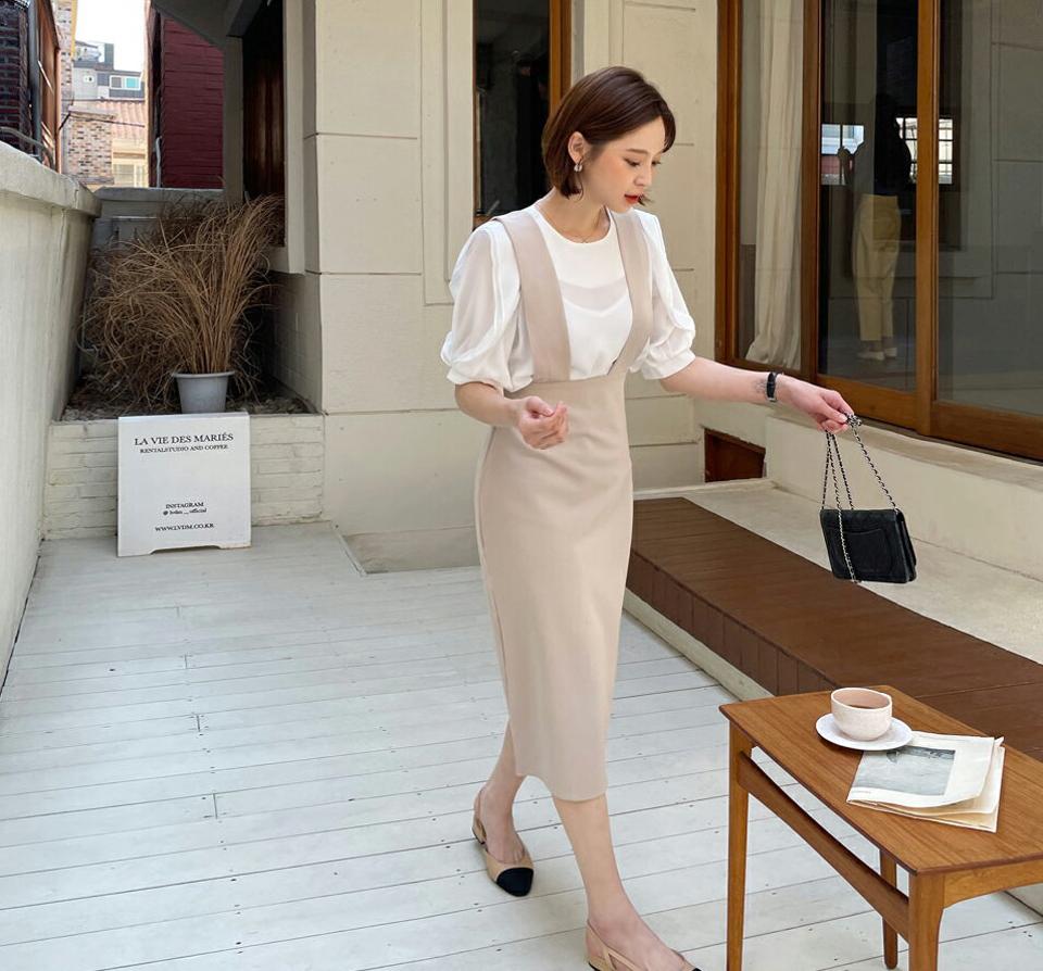 サスペンダーワンピース・全2色・t57225 レディース 【ops】【韓国 ファッション ワンピース ロング ロングワンピース スリーブレス ノースリーブ レイヤード風 サスペンダー Hライン 体型カバー 細身 夏 春】