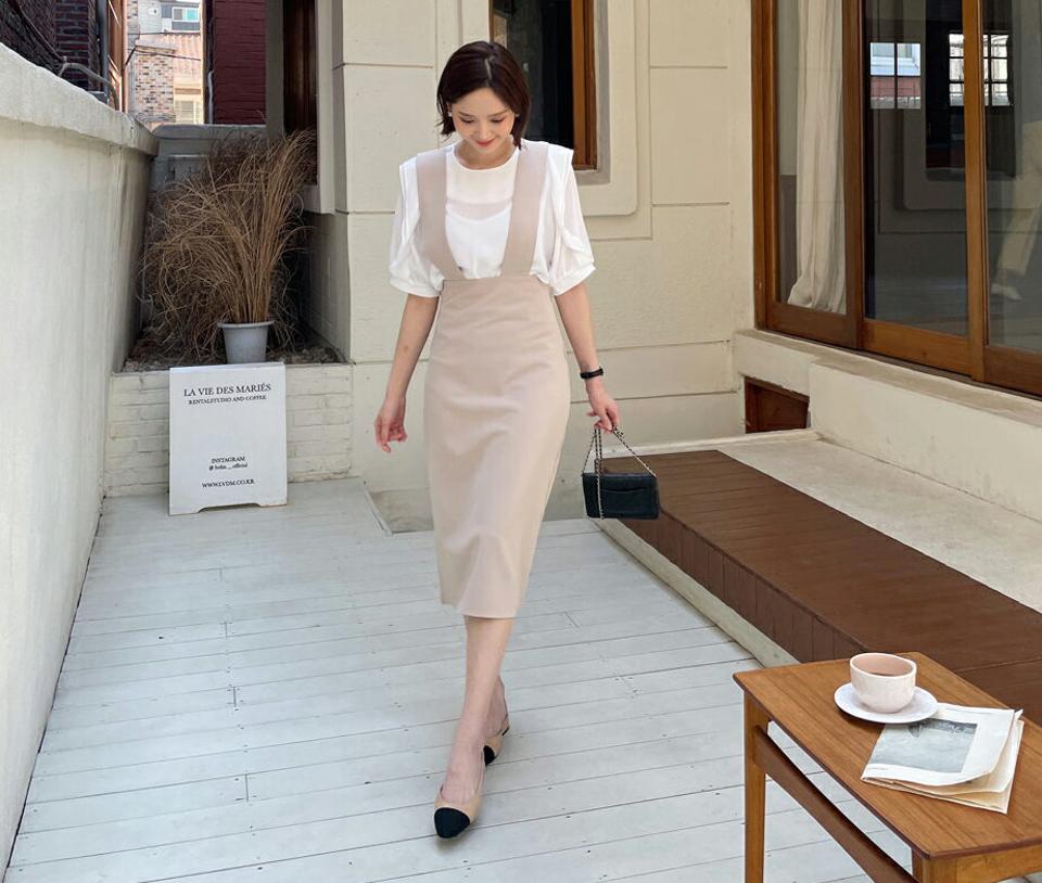 サスペンダーワンピース・全2色・t57225 レディース 【ops】【韓国 ファッション ワンピース ロング ロングワンピース スリーブレス ノースリーブ レイヤード風 サスペンダー Hライン 体型カバー 細身 夏 春】