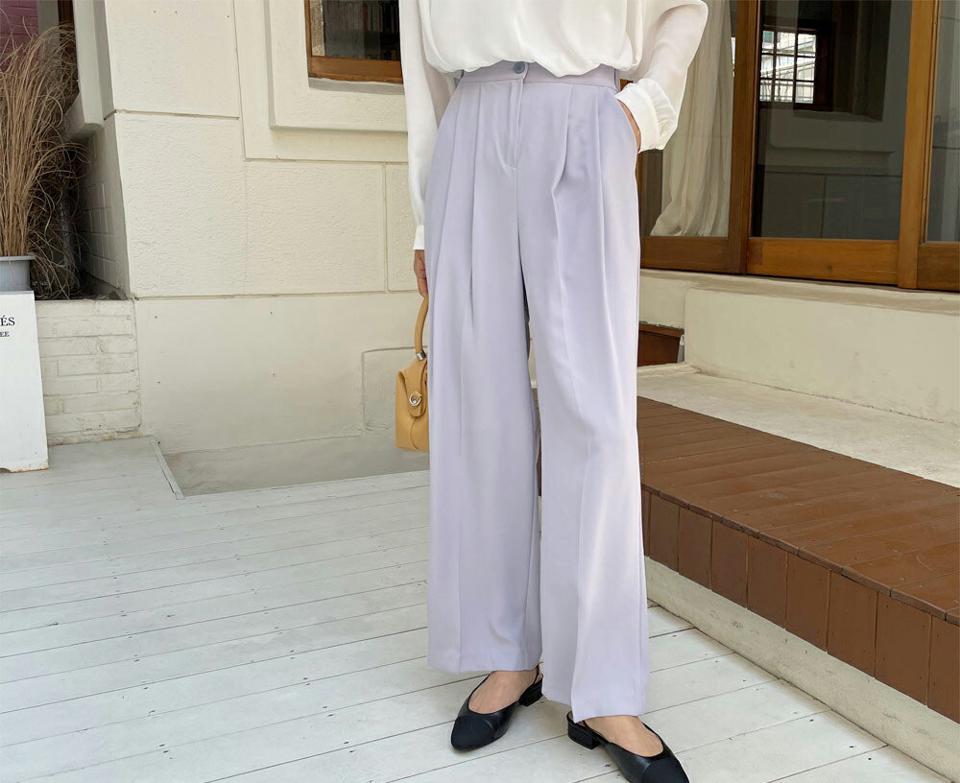 ツータックスラックスパンツ・全4色・t57236 レディース 【pt】【韓国 ファッション ボトムス ロング ロングパンツ スラックス ツータック ボリューム ワイド スリム オフィス オフィスカジュアル 美脚 体型カーバー 10分丈 十分丈 夏 春】