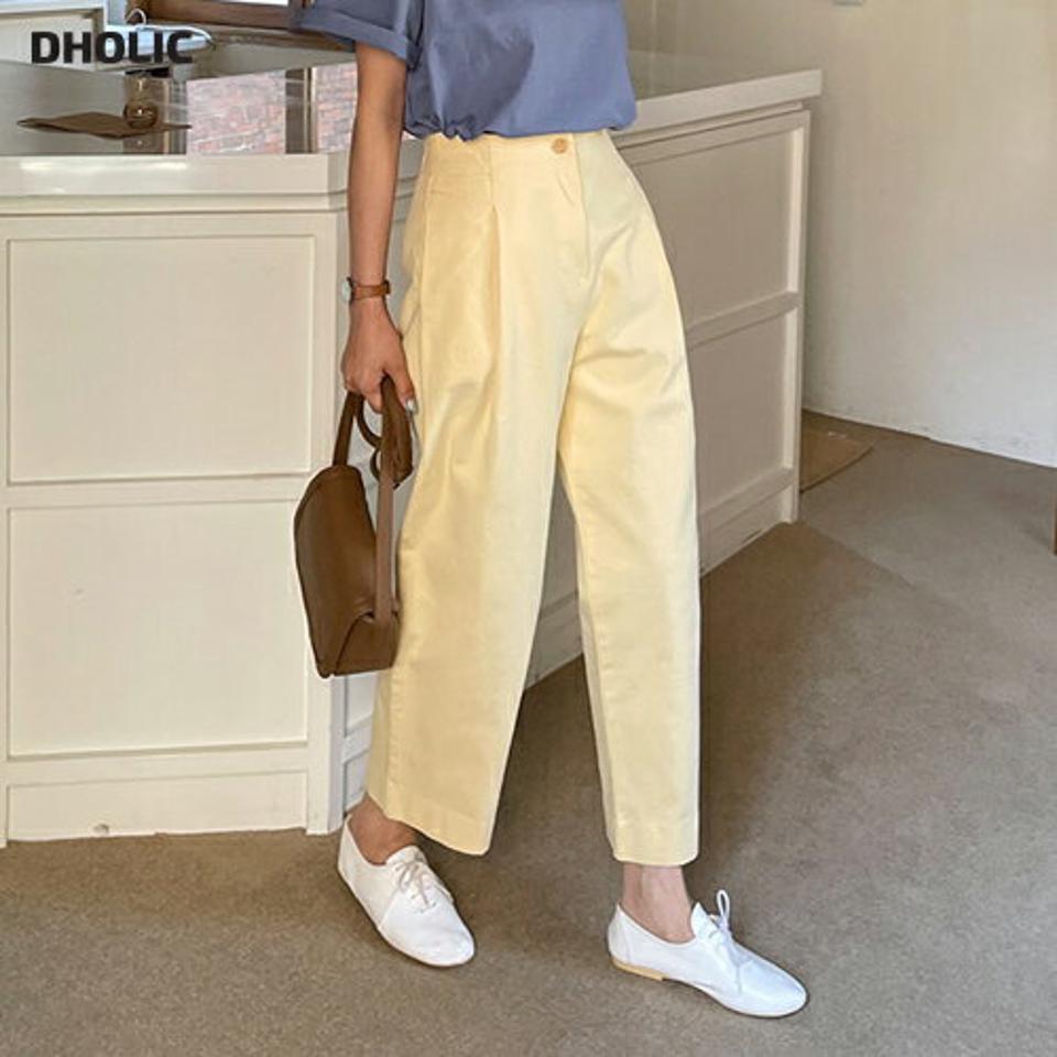 ボタンタックワイドパンツ・全4色・t57235 レディース 【pt】【韓国 ファッション ボトムス ロング ロングパンツ ボリューム ワイド ワイドパンツ スリム オフィス オフィスカジュアル 美脚 体型カーバー 10分丈 十分丈 夏 春】