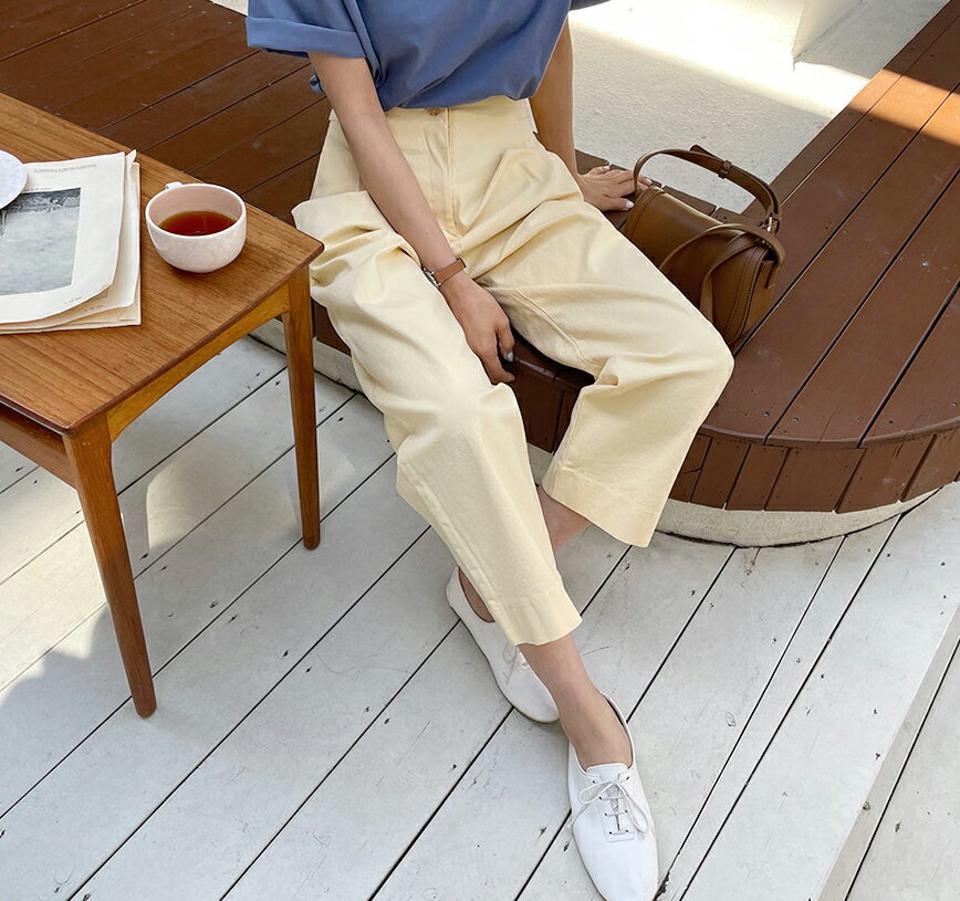 ボタンタックワイドパンツ・全4色・t57235 レディース 【pt】【韓国 ファッション ボトムス ロング ロングパンツ ボリューム ワイド ワイドパンツ スリム オフィス オフィスカジュアル 美脚 体型カーバー 10分丈 十分丈 夏 春】