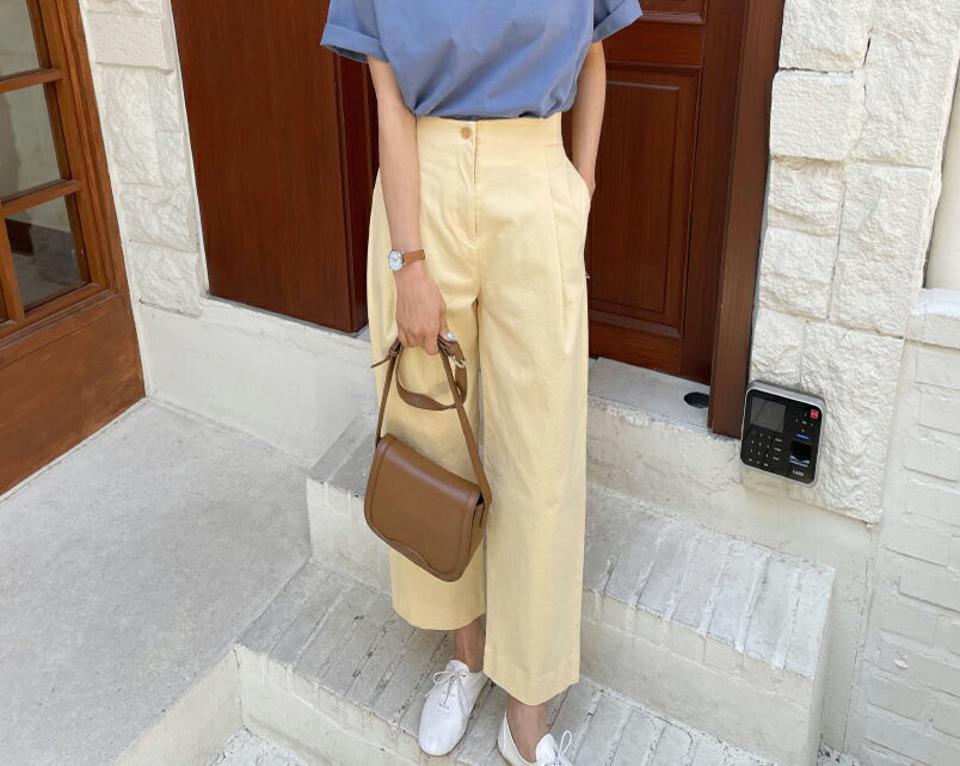 ボタンタックワイドパンツ・全4色・t57235 レディース 【pt】【韓国 ファッション ボトムス ロング ロングパンツ ボリューム ワイド ワイドパンツ スリム オフィス オフィスカジュアル 美脚 体型カーバー 10分丈 十分丈 夏 春】