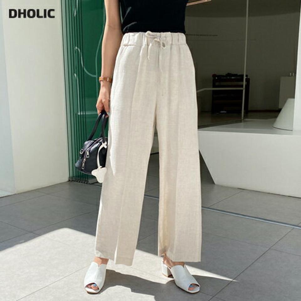 ウエストゴムタックパンツ・全3色・t57232 レディース 【pt】【韓国 ファッション ボトムス ロング ロングパンツ ボリューム ワイド ワイドパンツ スリム ゴム ストリング リネン 美脚 体型カーバー 10分丈 十分丈 夏 春】