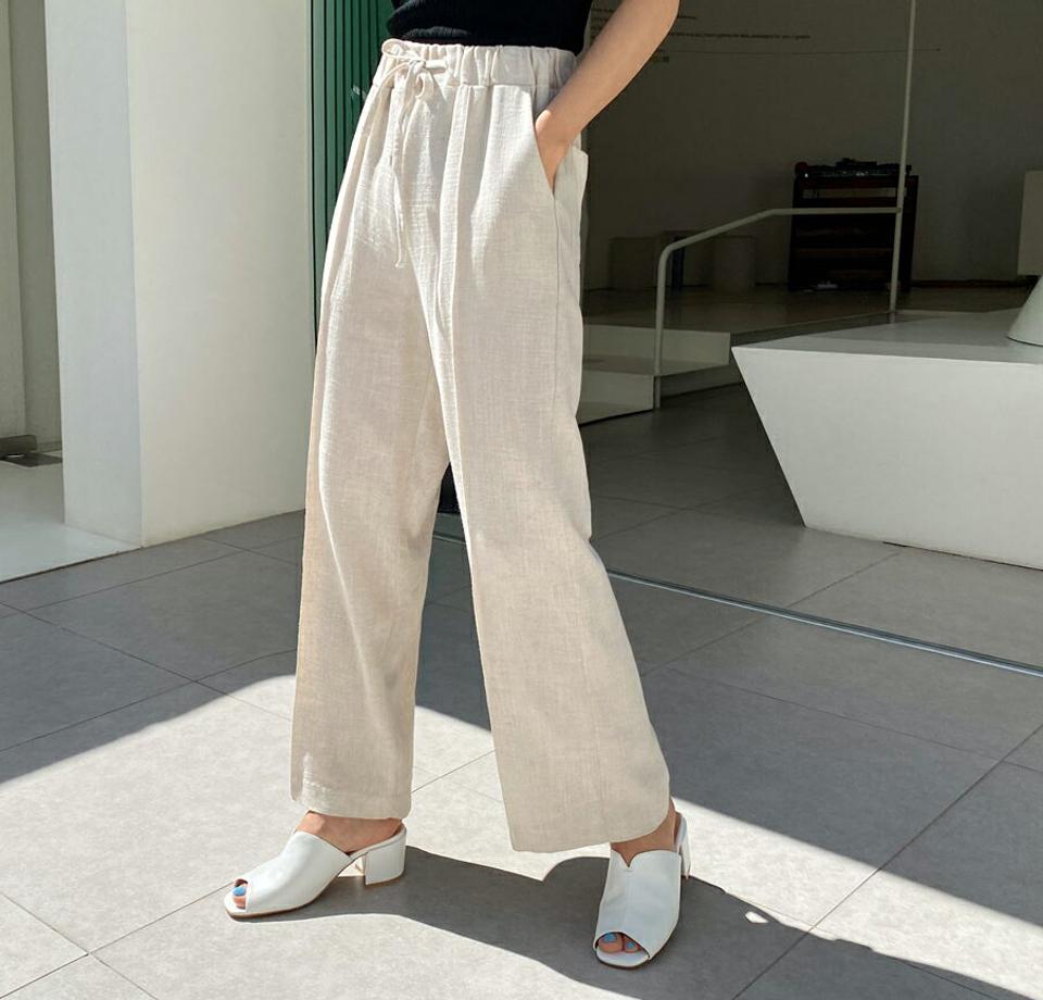 ウエストゴムタックパンツ・全3色・t57232 レディース 【pt】【韓国 ファッション ボトムス ロング ロングパンツ ボリューム ワイド ワイドパンツ スリム ゴム ストリング リネン 美脚 体型カーバー 10分丈 十分丈 夏 春】