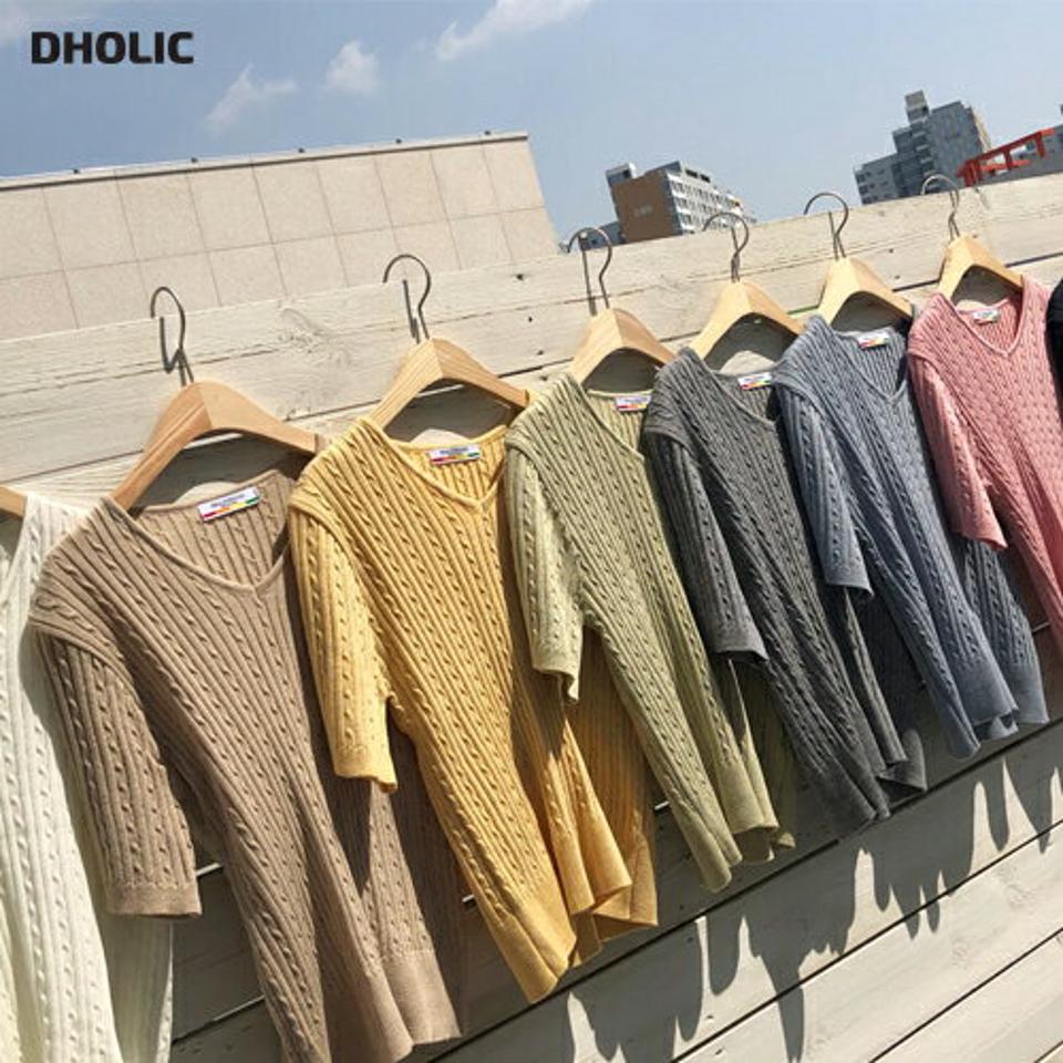 Vネックリブツイスト半袖ニット・全8色・t67910 レディース 【tops】【トップス ニット ニットトップス 半袖 ハーフスリーブ ツイスト Vネック リブ シンプル カジュアル 春 夏 韓国 ファッション】【ハイホリHIHOLLI】
