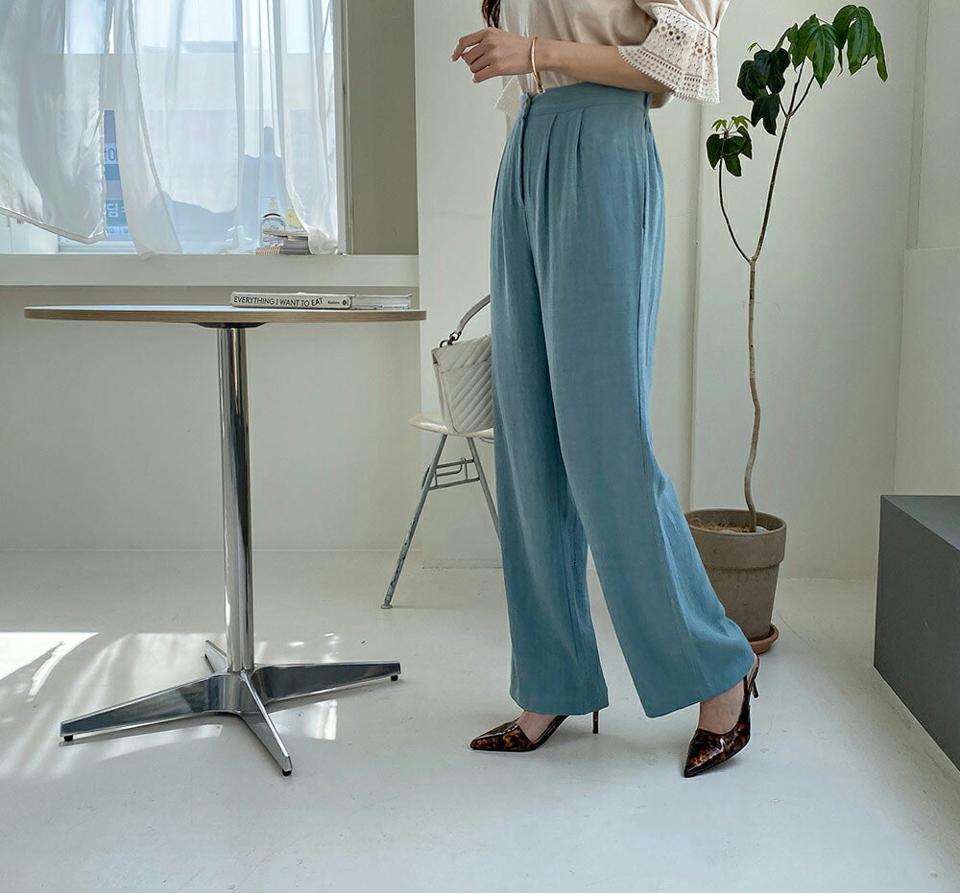リネン混ワイドタックパンツ・全3色・b67932 レディース 【pt】 パンツ ズボン ロングパンツ ワイド リネン タック 単色 無地 シンプル カジュアル オフィスカジュアル 大人 春 夏 韓国 ファッション ハイホリHIHOLLI