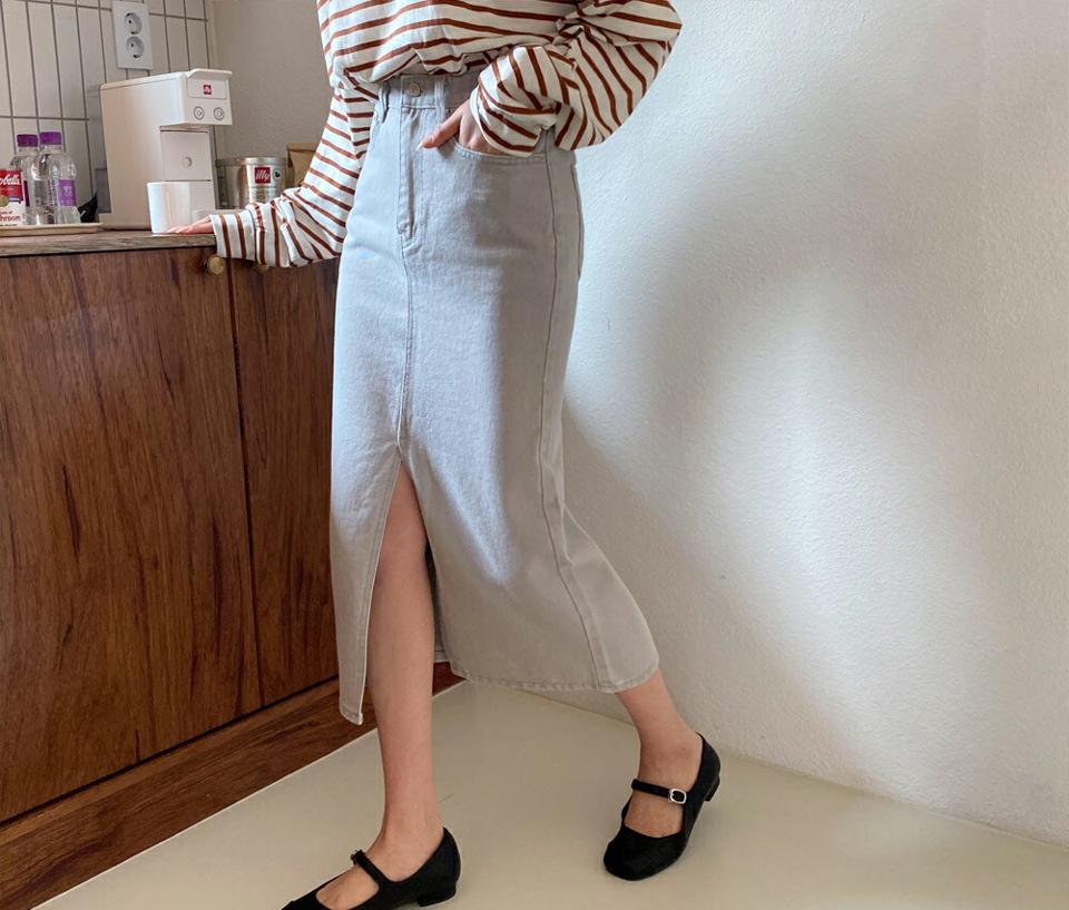 スリットコットンスカート・全3色・t63836 レディース 【sk】【韓国 ファッション ボトムス スカート ロング ロングスカート シンプル 無地 コットン フィット スリム フェミニン スリット ガーリー カジュアル デイリー 体型カバー 細身 春 夏】【NIJU】