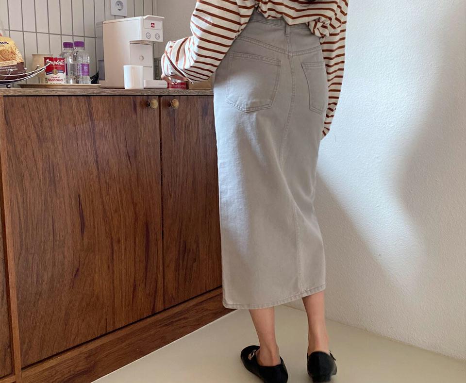 スリットコットンスカート・全3色・t63836 レディース 【sk】【韓国 ファッション ボトムス スカート ロング ロングスカート シンプル 無地 コットン フィット スリム フェミニン スリット ガーリー カジュアル デイリー 体型カバー 細身 春 夏】【NIJU】