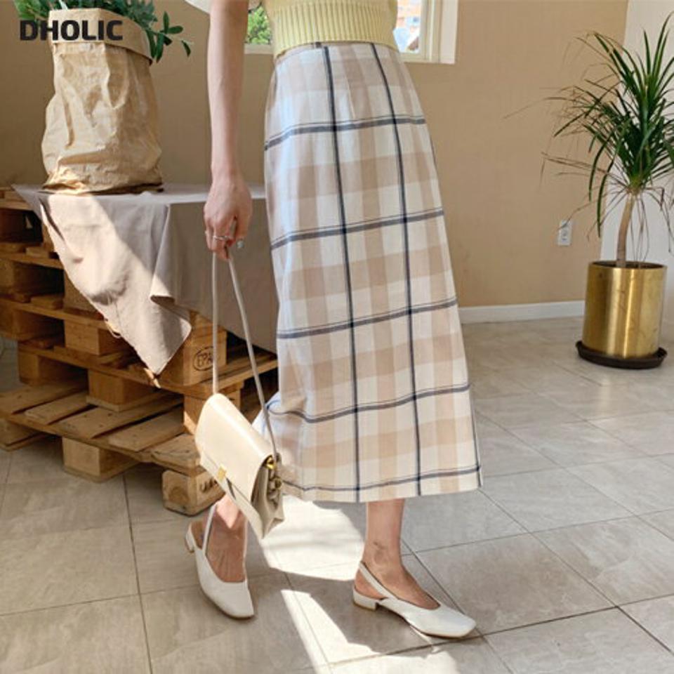 チェックロングスカート・全3色・b65197 レディース 【sk】【韓国 ファッション ボトムス スカート ロング ロングスカート チェック パターン 体型カバー 細身 カジュアル ベーシック フェミニン 夏 春】