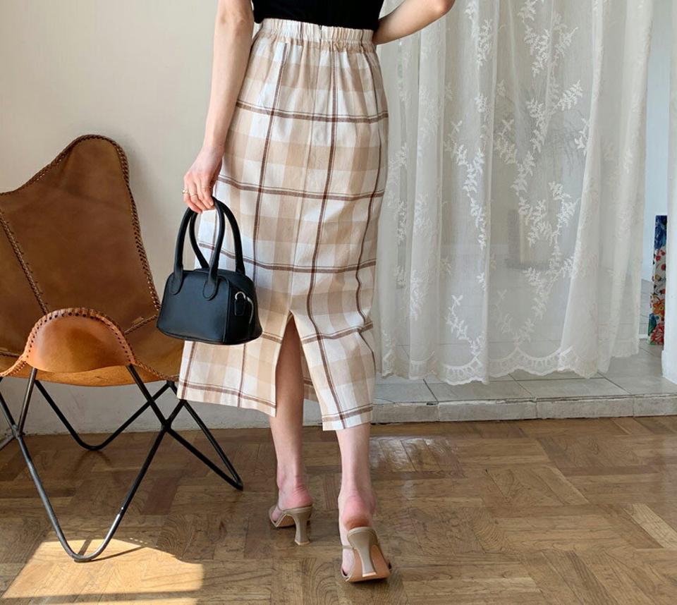 チェックロングスカート・全3色・b65197 レディース 【sk】【韓国 ファッション ボトムス スカート ロング ロングスカート チェック パターン 体型カバー 細身 カジュアル ベーシック フェミニン 夏 春】