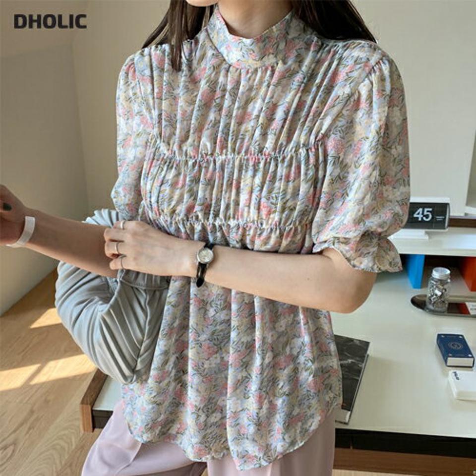 フローラルシフォンブラウス・全3色・t67947 レディース 【bl】【トップス ブラウス 半袖 ハーフスリーブ シフォン 花柄 フラワー フェミニン 大人 ガーリー 可愛い かわいい 春 夏 韓国 ファッション】【ハイホリHIHOLLI】