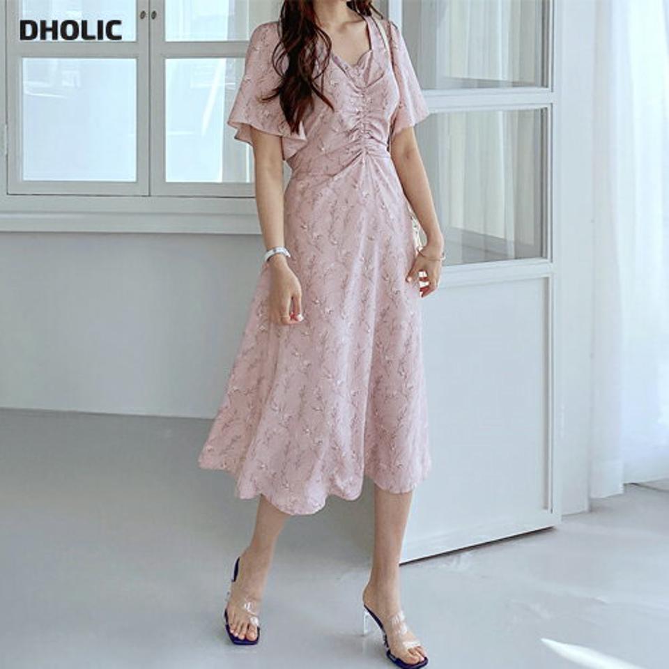 ラッフルスリーブ花柄ワンピース・全2色・t67953 レディース 【ops】【ワンピース ロング ロングワンピース 半袖 花柄 フラワー ラッフル ギャザー フェミニン 可愛い かわいい 春 夏 韓国 ファッション】【ハイホリHIHOLLI】