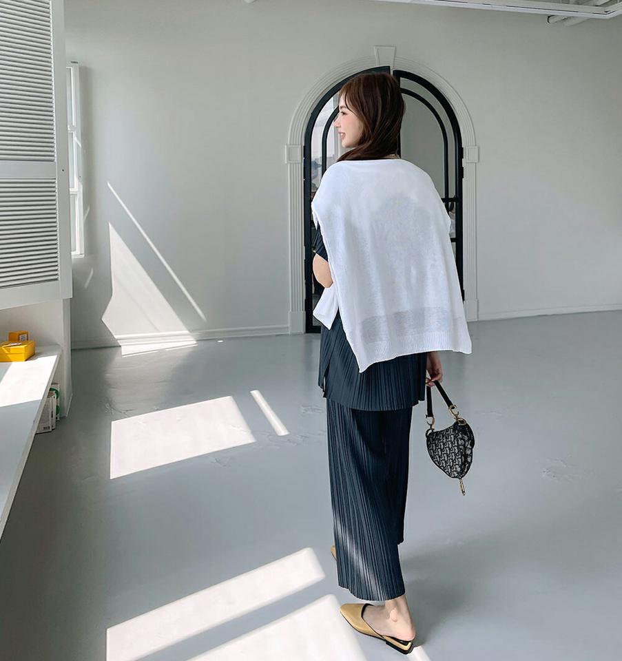 プリーツスリットTシャツ&パンツSET・全4色・b67957 レディース 【pt】【セットアップ setup トップス 半袖 プリーツ Tシャツ スリット パンツ ズボン ロングパンツ シンプル 大人 春 夏 韓国 ファッション】【ハイホリHIHOLLI】