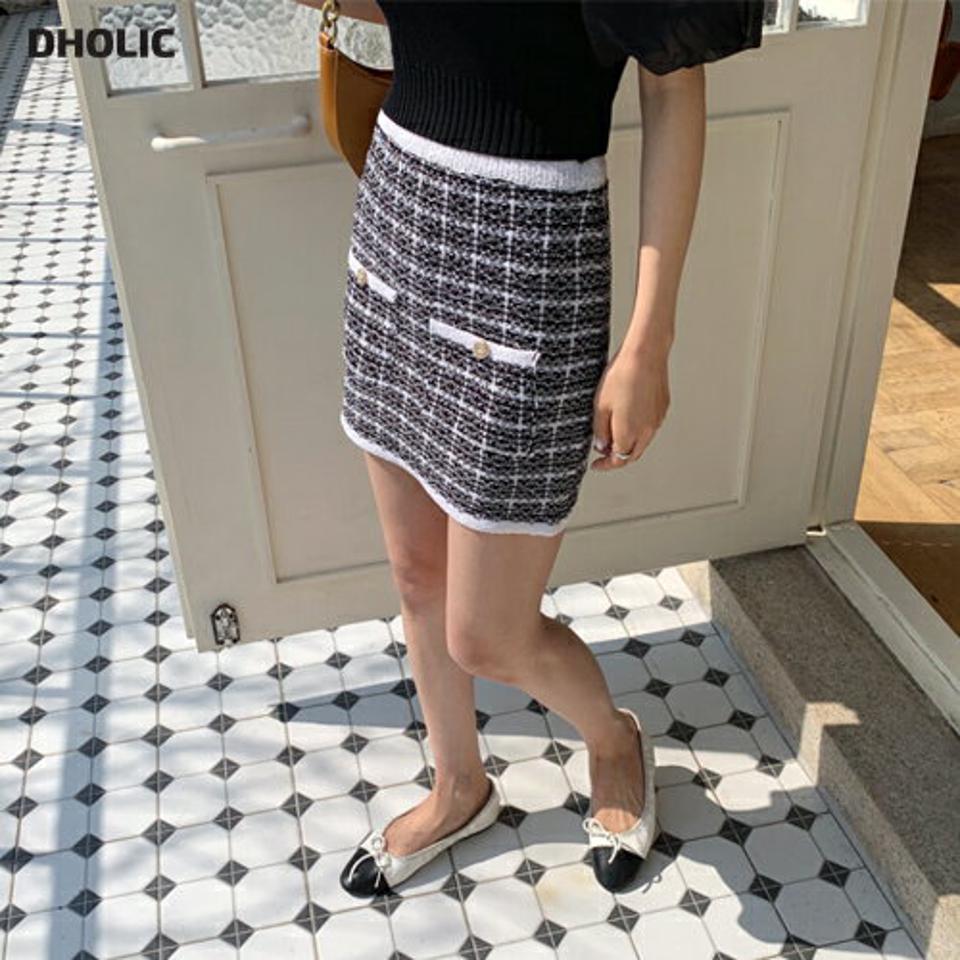 ツイード調ニットミニスカート・全5色・t65222 レディース 【sk】 韓国ファッション ボトムス スカート ミニ ミニスカート ツイード調 ニットスカート Hライン 体型カバー 細身 カジュアル ベーシック フェミニン 夏 春