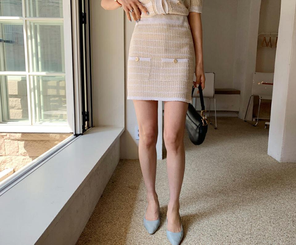 ツイード調ニットミニスカート・全5色・t65222 レディース 【sk】 韓国ファッション ボトムス スカート ミニ ミニスカート ツイード調 ニットスカート Hライン 体型カバー 細身 カジュアル ベーシック フェミニン 夏 春