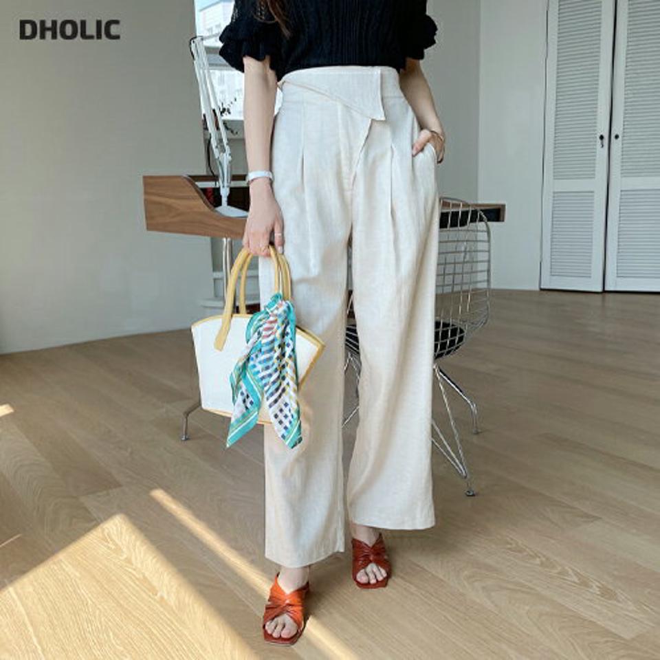 アンバランスラップ調パンツ・全2色・t67960 レディース 【pt】【パンツ ズボン ロングパンツ ワイド ラップパンツ ラップデザイン アンバランス 単色 無地 大人 カジュアル 春 秋 韓国 ファッション】【ハイホリHIHOLLI】