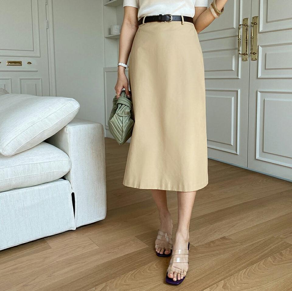 ベルト付フレアスカート・全3色・t67961 レディース 【sk】 スカート ミディ丈 ミディスカート ベルト 単色 無地 シンプル カジュアル 大人 春 秋 韓国 ファッション ハイホリHIHOLLI
