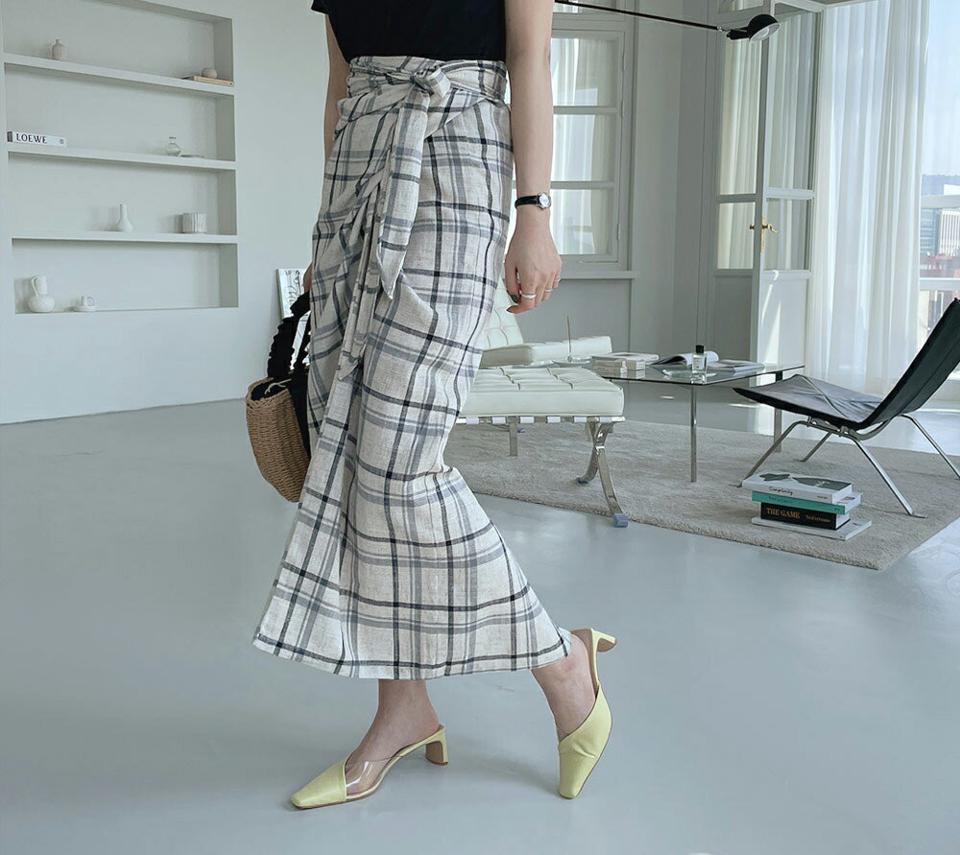 チェックラップスカート・全2色・t67963 レディース 【sk】【スカート ロング ロングスカート ラップデザイン チェック柄 大人 ガーリー かわいい 可愛い 春 夏 韓国 ファッション】【ハイホリHIHOLLI】