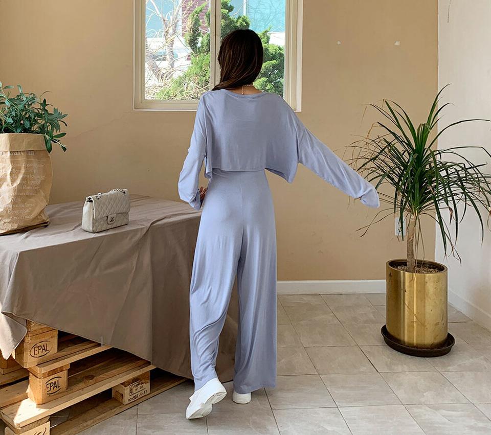 カーディガン&オールインワンSET・全3色・t65217 レディース 【pt】【韓国 ファッション ボトムス ロング ロングパンツ オールインワン カーディガン Vネック セット やわらかい ラップ風 ディテール クロップド丈 体型カーバー 10分丈 十分丈 夏 春】