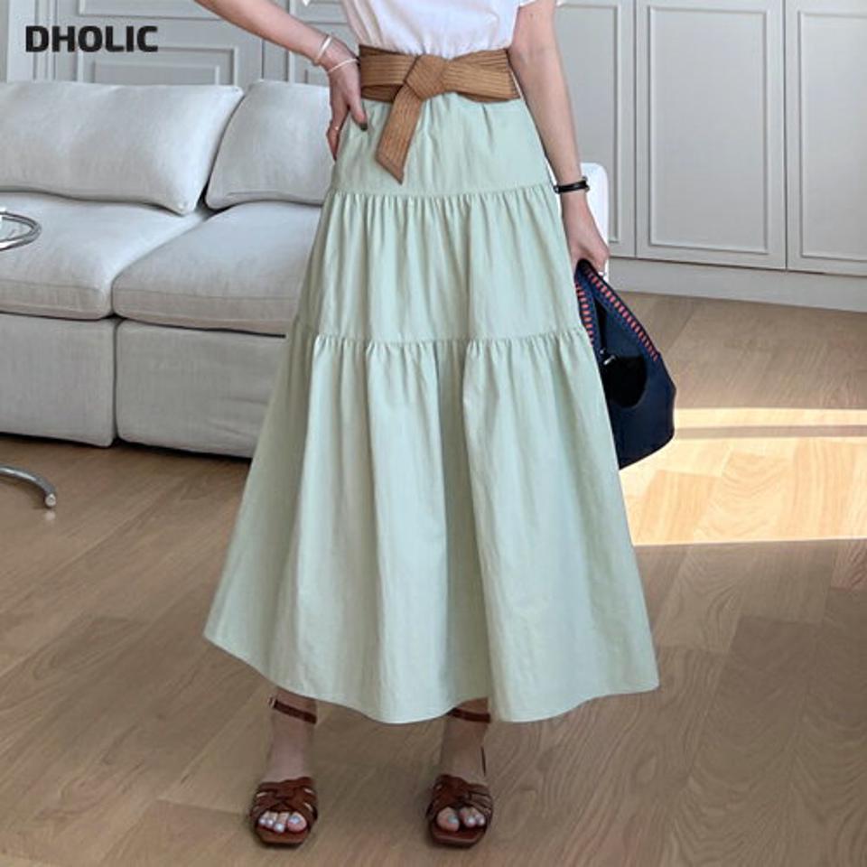ウエストゴムティアードスカート・全4色・t67962 レディース 【sk】【スカート ロング ロングスカート ティアード ウエストゴム 単色 無地 シンプル フェミニン 可愛い かわいい 春 秋 韓国 ファッション】【ハイホリHIHOLLI】