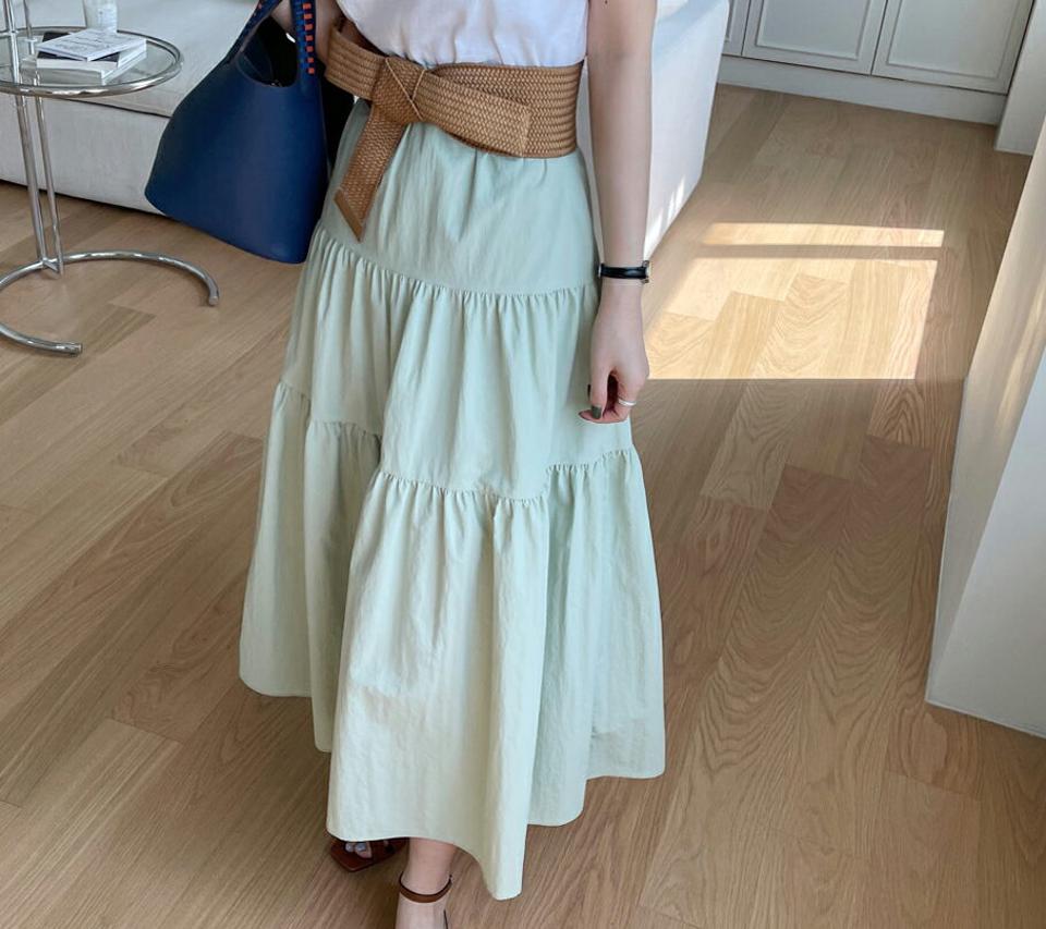ウエストゴムティアードスカート・全4色・t67962 レディース 【sk】【スカート ロング ロングスカート ティアード ウエストゴム 単色 無地 シンプル フェミニン 可愛い かわいい 春 秋 韓国 ファッション】【ハイホリHIHOLLI】