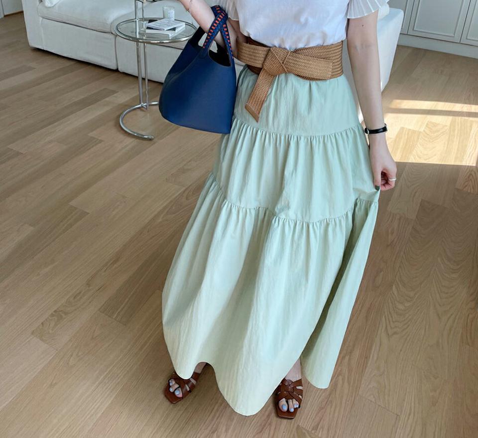 ウエストゴムティアードスカート・全4色・t67962 レディース 【sk】【スカート ロング ロングスカート ティアード ウエストゴム 単色 無地 シンプル フェミニン 可愛い かわいい 春 秋 韓国 ファッション】【ハイホリHIHOLLI】