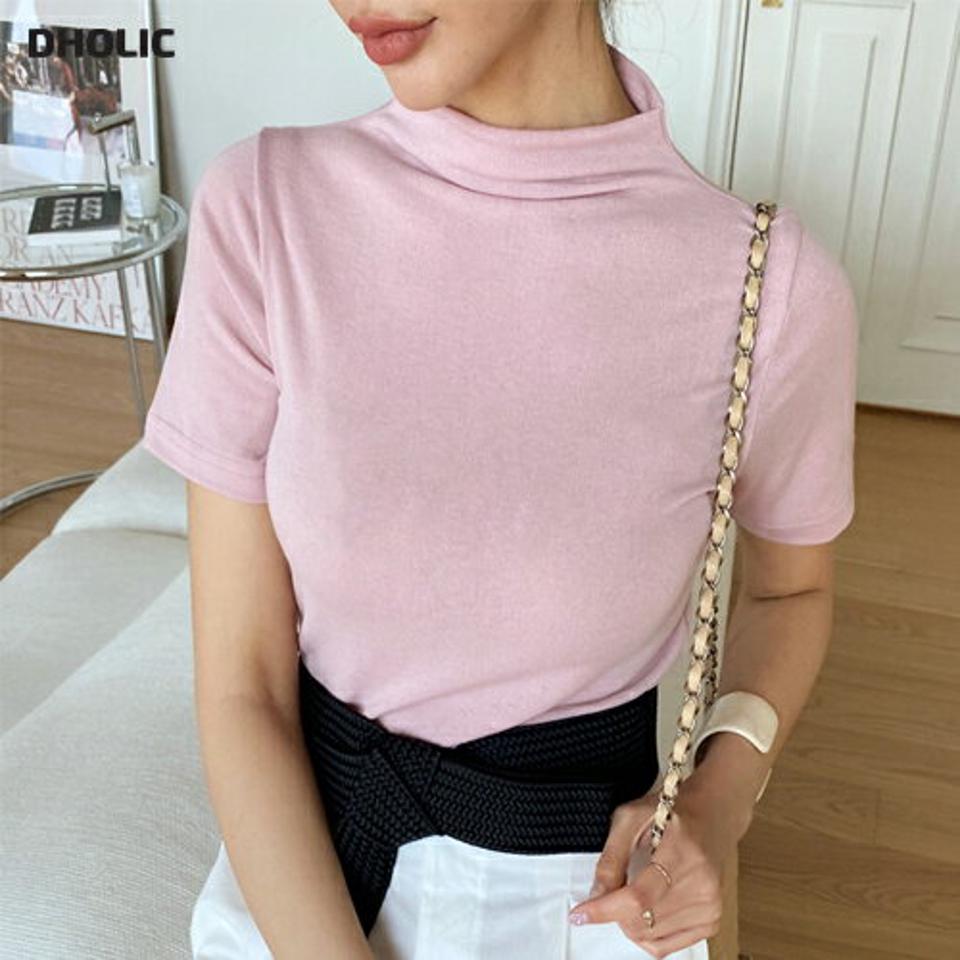 ハーフネック半袖Tシャツ・全4色・t67941 レディース 【tops】【トップス Tシャツ 半袖 ハーフネック 単色 無地 シンプル ベーシック 春 夏 韓国 ファッション】【ハイホリHIHOLLI】