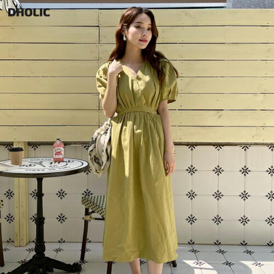 カシュクールリボンワンピース・全3色・t67913 レディース 【ops】 ワンピース ロング ロングワンピース 半袖 カシュクール リボン りぼん Vネック カジュアル リネン 春 夏 韓国 ファッション ハイホリHIHOLLI