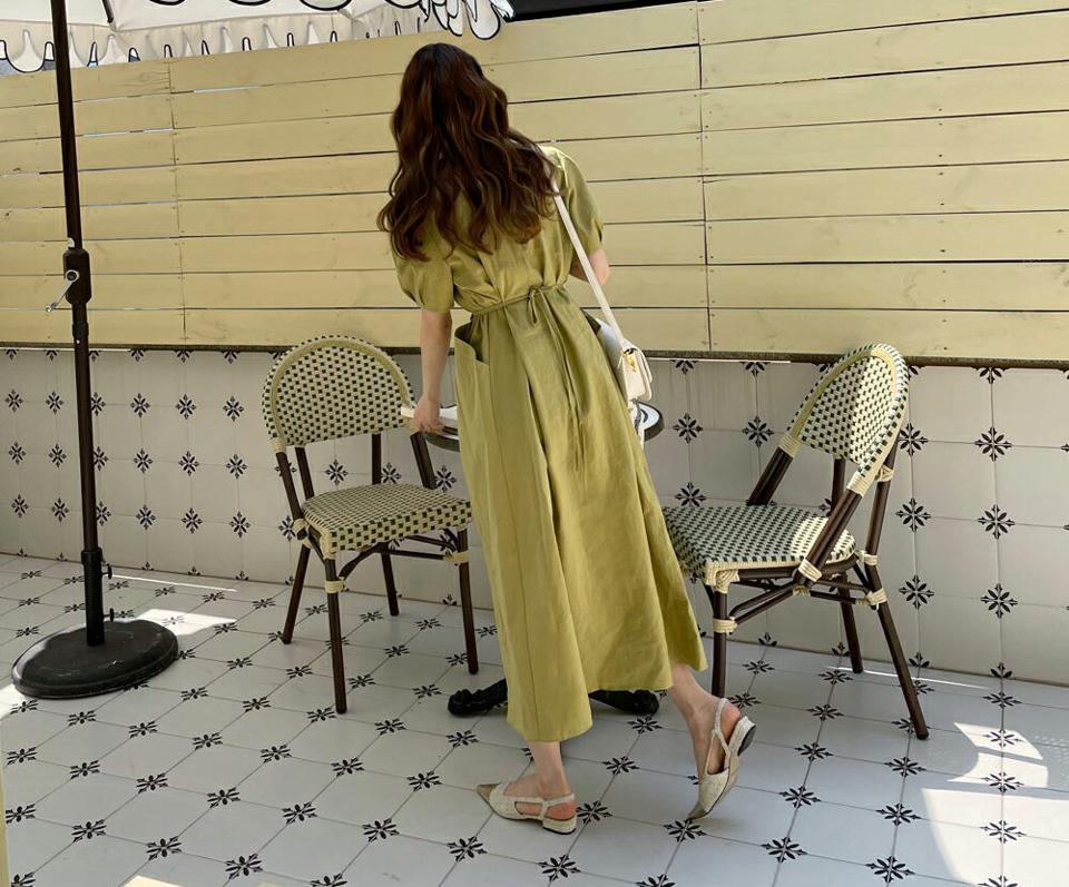 カシュクールリボンワンピース・全3色・t67913 レディース 【ops】 ワンピース ロング ロングワンピース 半袖 カシュクール リボン りぼん Vネック カジュアル リネン 春 夏 韓国 ファッション ハイホリHIHOLLI