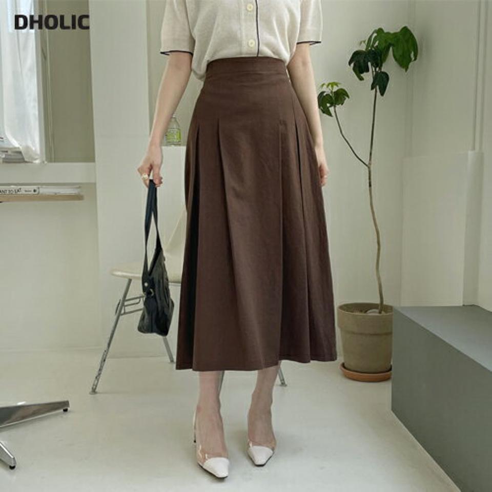 【只今20%OFF】リネン混タックスカート・全4色・t67930 レディース 【sk】【スカート ロング ロングスカート タック リネン 単色 無地 シンプル カジュアル 大人 シンプル 春 夏 秋 韓国 ファッション】【ハイホリHIHOLLI】【LN】