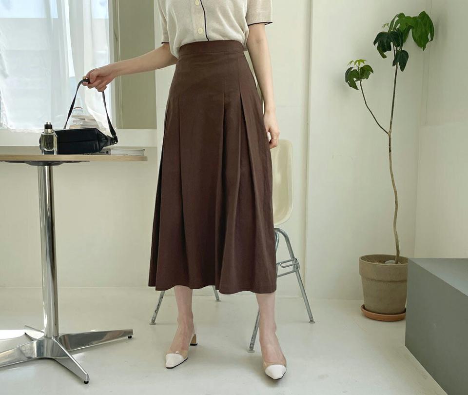【只今20%OFF】リネン混タックスカート・全4色・t67930 レディース 【sk】【スカート ロング ロングスカート タック リネン 単色 無地 シンプル カジュアル 大人 シンプル 春 夏 秋 韓国 ファッション】【ハイホリHIHOLLI】【LN】