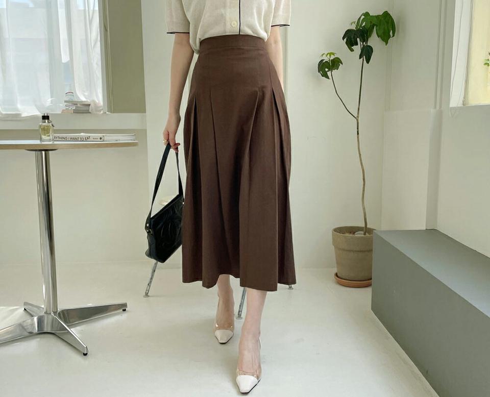 【只今20%OFF】リネン混タックスカート・全4色・t67930 レディース 【sk】【スカート ロング ロングスカート タック リネン 単色 無地 シンプル カジュアル 大人 シンプル 春 夏 秋 韓国 ファッション】【ハイホリHIHOLLI】【LN】