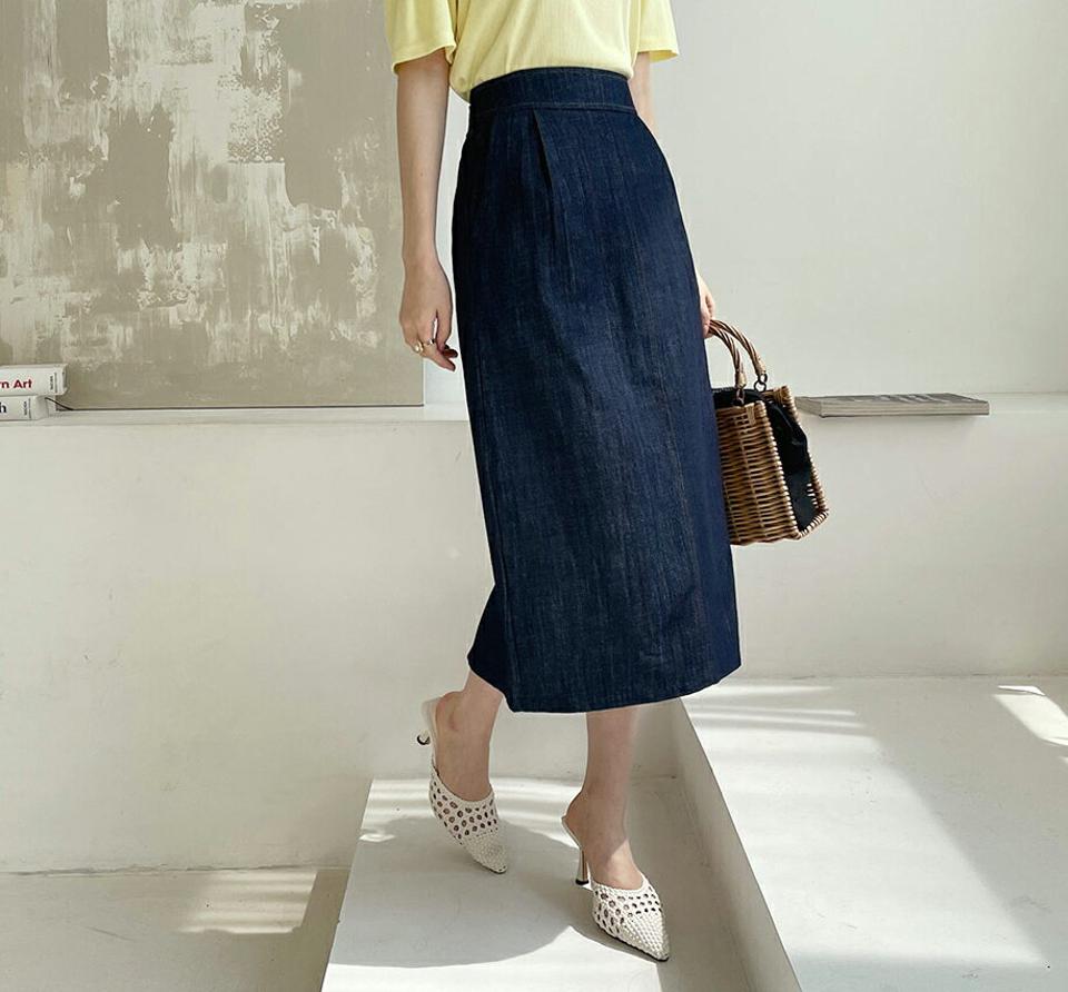 デニムスリットスカート・全2色・t67933 レディース 【sk】【スカート ロング ロングスカート スリット デニム デニムスカート シンプル カジュアル 春 秋 韓国 ファッション】【ハイホリHIHOLLI】