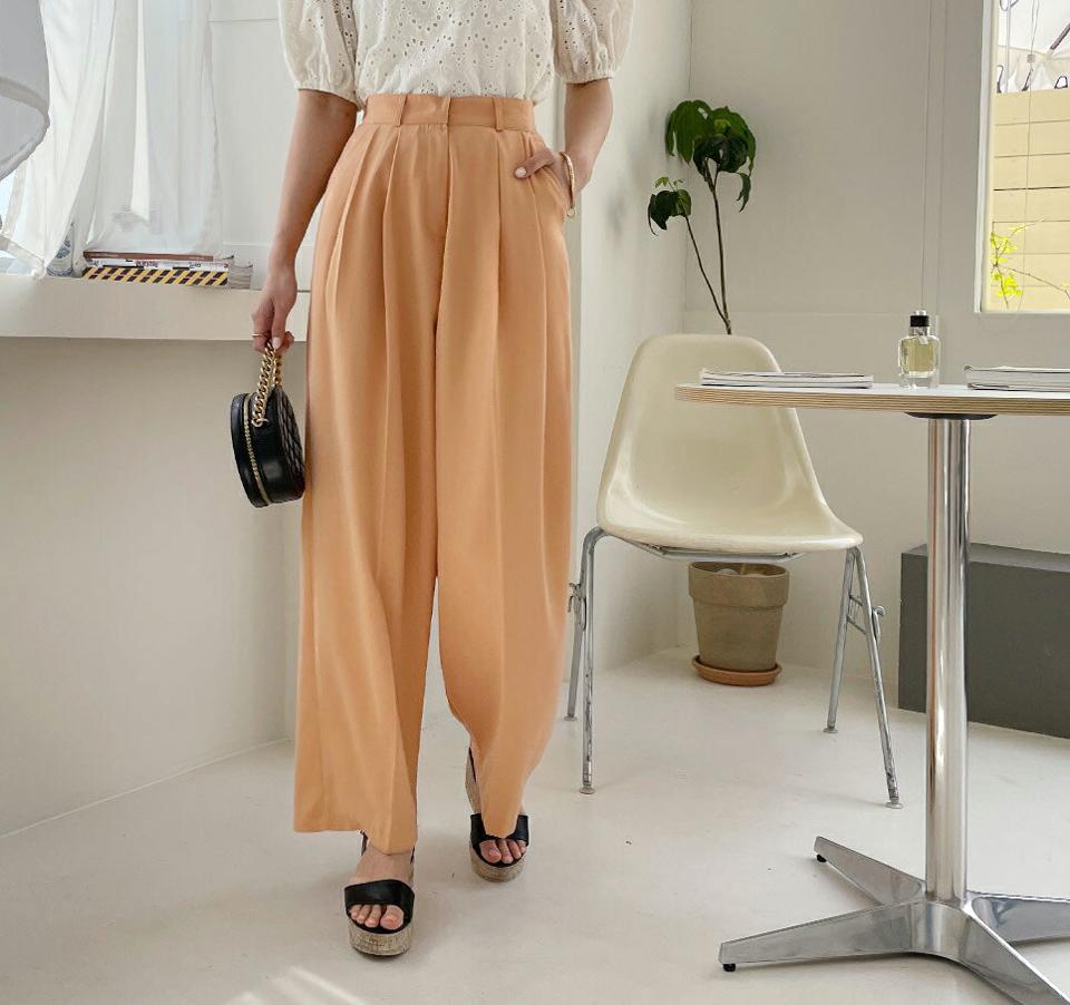 ツータックワイドスラックス・全4色・t67928 レディース 【pt】【スラックス パンツ ズボン ロングパンツ ワイド ツータック 単色 無地 シンプル 大人 きれいめ オフィスカジュアル 通勤 会社 春 秋 韓国 ファッション】【ハイホリHIHOLLI】