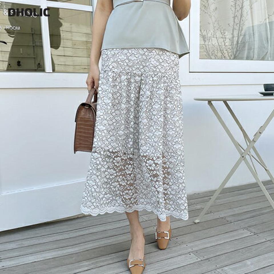 配色レースギャザースカート・全3色・b67931 レディース 【sk】【スカート ロング ロングスカート レース ギャザー 透け感 シアー シースルー フェミニン 花柄 かわいい 大人 総レース 春 夏 韓国 ファッション】【ハイホリHIHOLLI】