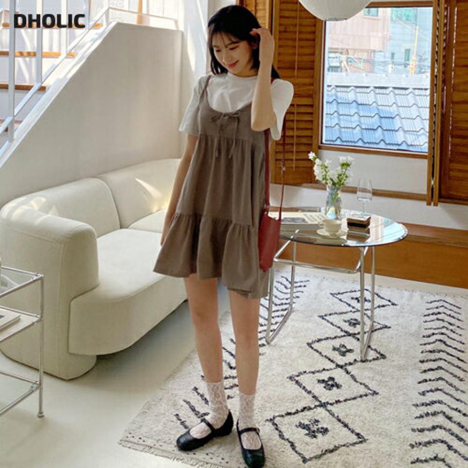 【全品10%OFF】ティアードキャミミニワンピース・全2色・t63846 レディース 【ops】【韓国 ファッション ワンピース ミニ ミニワンピース レイヤード キャミワンピース ティアード リボン Aライン ガーリー カジュアル フェミニン 体型カバー 春 夏】【NIJU】