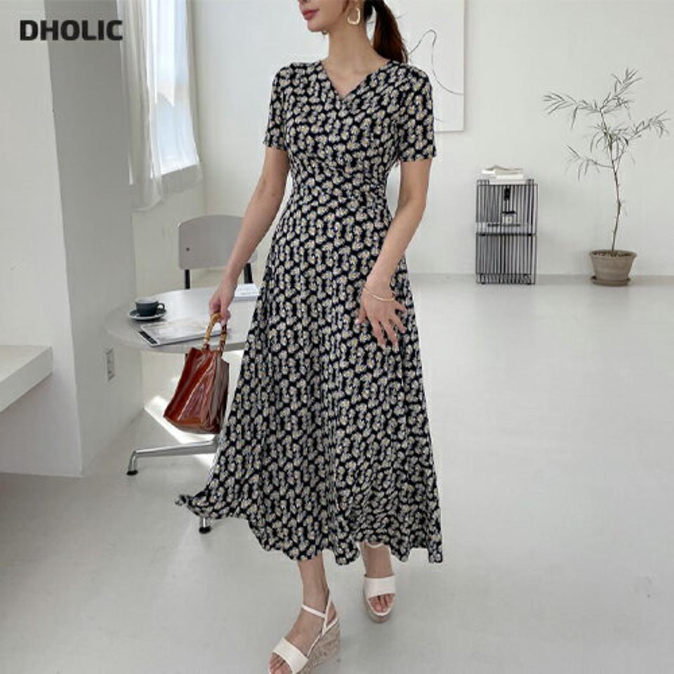 フラワーラップ調ワンピース・全3色・b67919 レディース 【ops】 ワンピース ロング ロングワンピース 半袖 ラップデザイン 花柄 フラワー 可愛い かわいい Aライン フェミニン 春 夏 韓国 ファッション ハイホリHIHOLLI