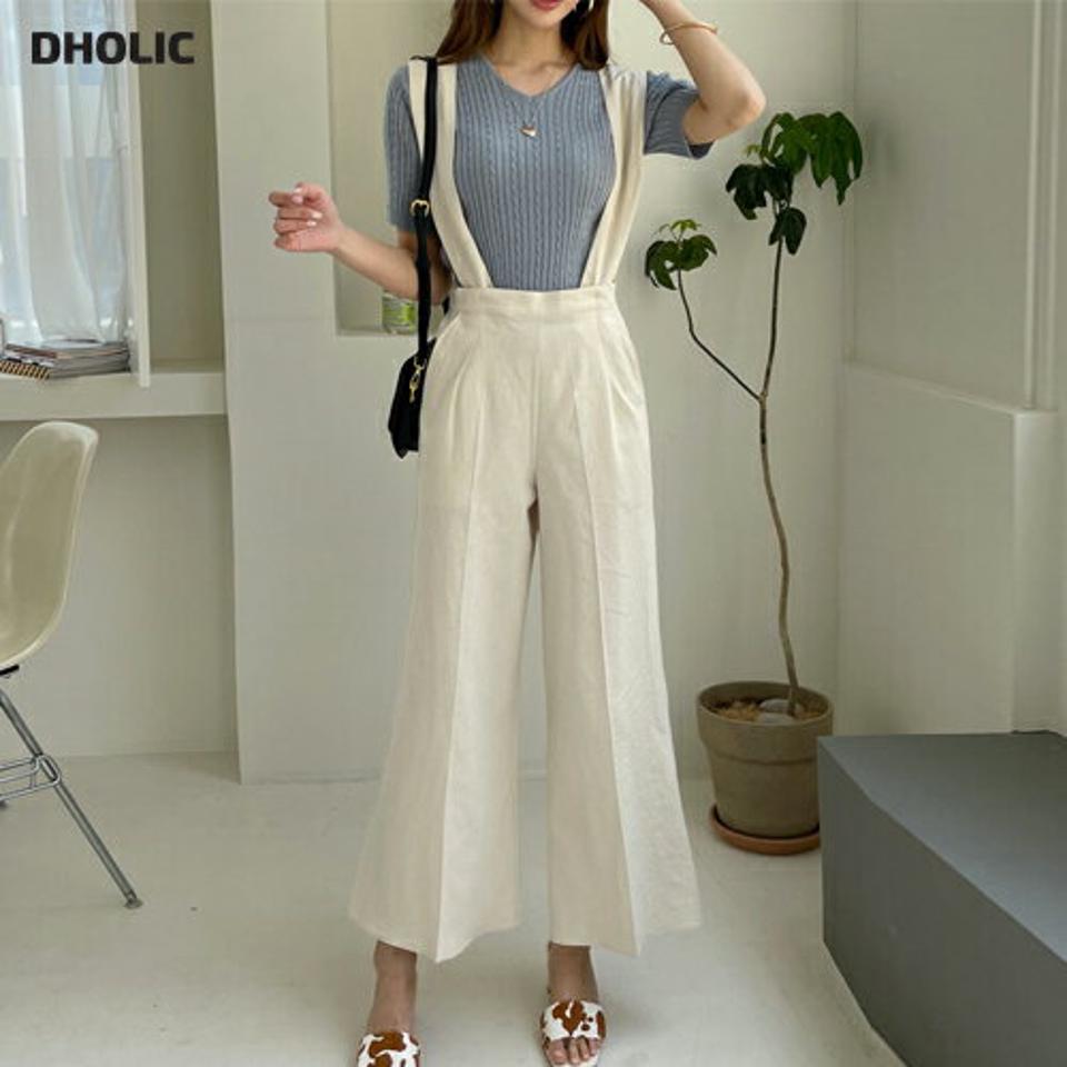 リネン混Vネックオールインワン・全3色・b67925 レディース 【pt】 オールインワン パンツ ズボン ロングパンツ リネン Vネック レイヤード シンプル 単色 無地 カジュアル 春 夏 韓国 ファッション ハイホリHIHOLLI