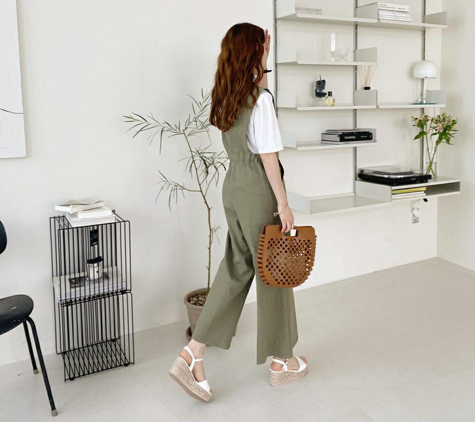 リネン混Vネックオールインワン・全3色・b67925 レディース 【pt】 オールインワン パンツ ズボン ロングパンツ リネン Vネック レイヤード シンプル 単色 無地 カジュアル 春 夏 韓国 ファッション ハイホリHIHOLLI