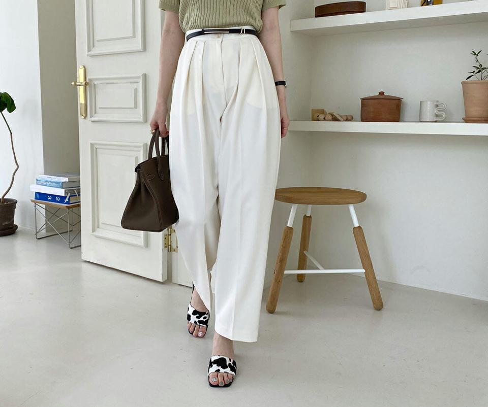 【全品10%OFF】ツータックバッグゴムスラックス・全3色・t67927 レディース 【pt】【スラックス パンツ ズボン ロングパンツ タック 単色 無地 シンプル カジュアル 大人 春 秋 韓国 ファッション】【ハイホリHIHOLLI】