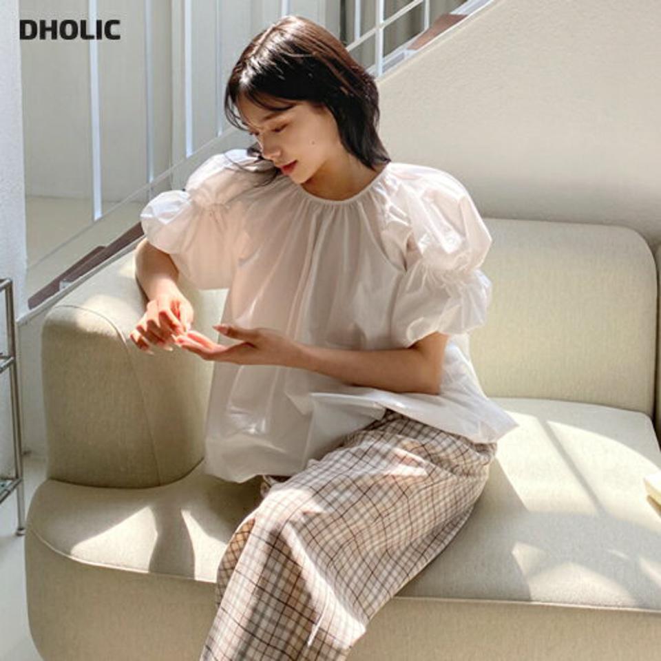 【全品10%OFF】ラグランバルーンブラウス・全3色・t63839 レディース 【bl】【韓国 ファッション トップス ブラウス 半袖 ラグランスリーブ ショルダー ラウンドネック ギャザー ボリューム ルーズ ゆったり ガーリー 体型カバー 細身 春 夏】【NIJU】