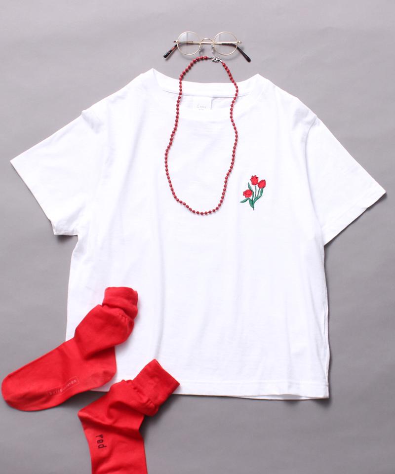 ○チューリップ刺繍　Tシャツ（Lene non finito）
