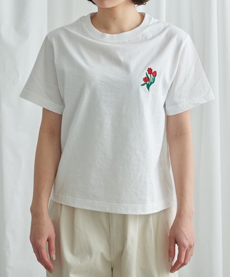 ○チューリップ刺繍　Tシャツ（Lene non finito）